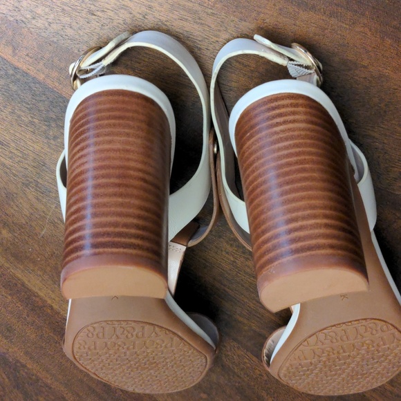 Preston & York “Faye” Leather Block Heel Sandals Tan White Slingback Size 9M NWO - Picture 9 of 12